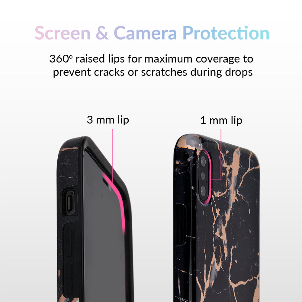 Black Marble Rose Gold Chrome iPhone Case – Aesthetic Shockproof Phone Cover