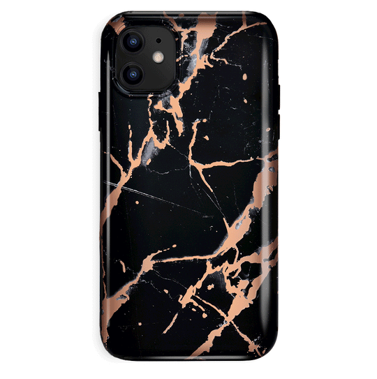 Black Marble Rose Gold Chrome iPhone Case – Aesthetic Shockproof Phone Cover