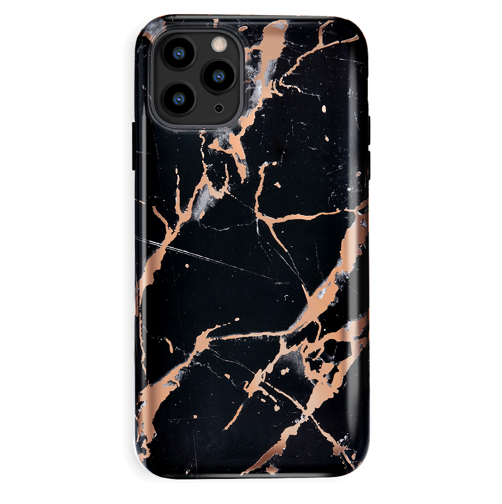 Black Marble Rose Gold Chrome iPhone Case – Aesthetic Shockproof Phone Cover