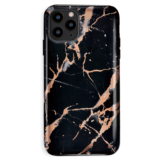Black Marble Rose Gold Chrome iPhone Case – Aesthetic Shockproof Phone Cover