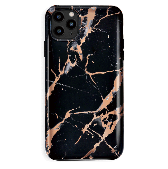 Black Marble Rose Gold Chrome iPhone Case – Aesthetic Shockproof Phone Cover