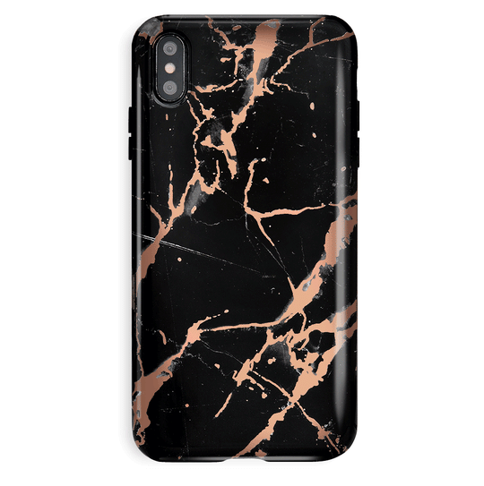 Black Marble Rose Gold Chrome iPhone Case – Aesthetic Shockproof Phone Cover