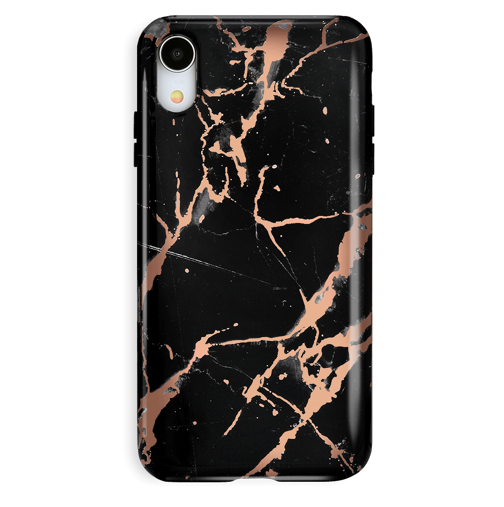 Black Marble Rose Gold Chrome iPhone Case – Aesthetic Shockproof Phone Cover
