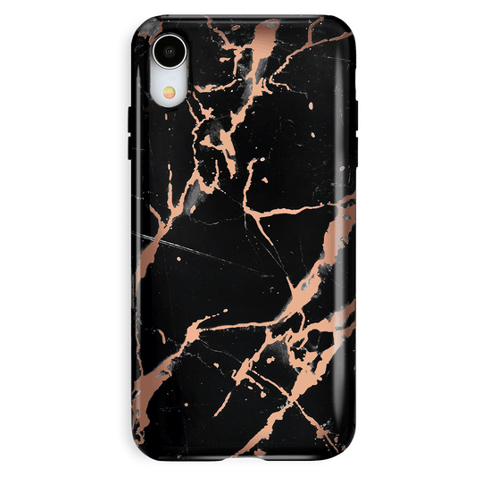 Black Marble Rose Gold Chrome iPhone Case – Aesthetic Shockproof Phone Cover