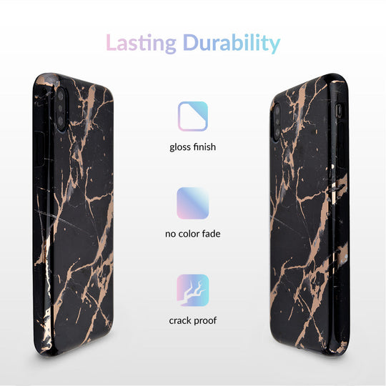 Black Marble Rose Gold Chrome iPhone Case – Aesthetic Shockproof Phone Cover