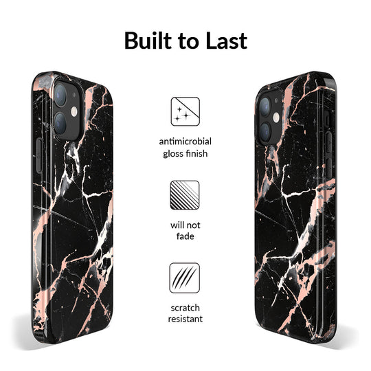 Black Marble Rose Gold Chrome iPhone Case – Aesthetic Shockproof Phone Cover