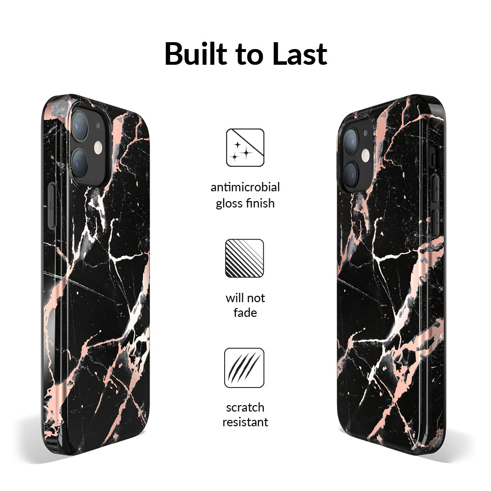 Black Marble Rose Gold Chrome iPhone Case – Aesthetic Shockproof Phone Cover