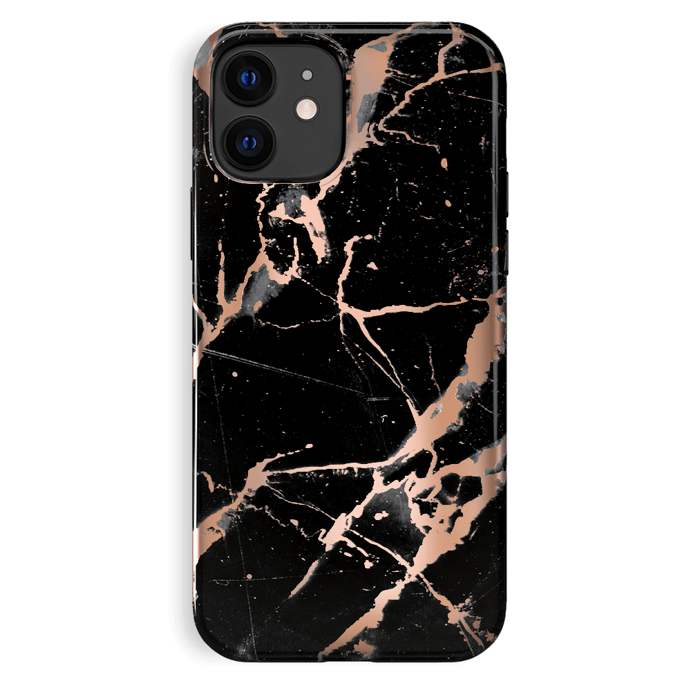 Black Marble Rose Gold Chrome iPhone Case – Aesthetic Shockproof Phone Cover