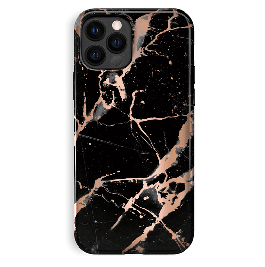 Black Marble Rose Gold Chrome iPhone Case – Aesthetic Shockproof Phone Cover