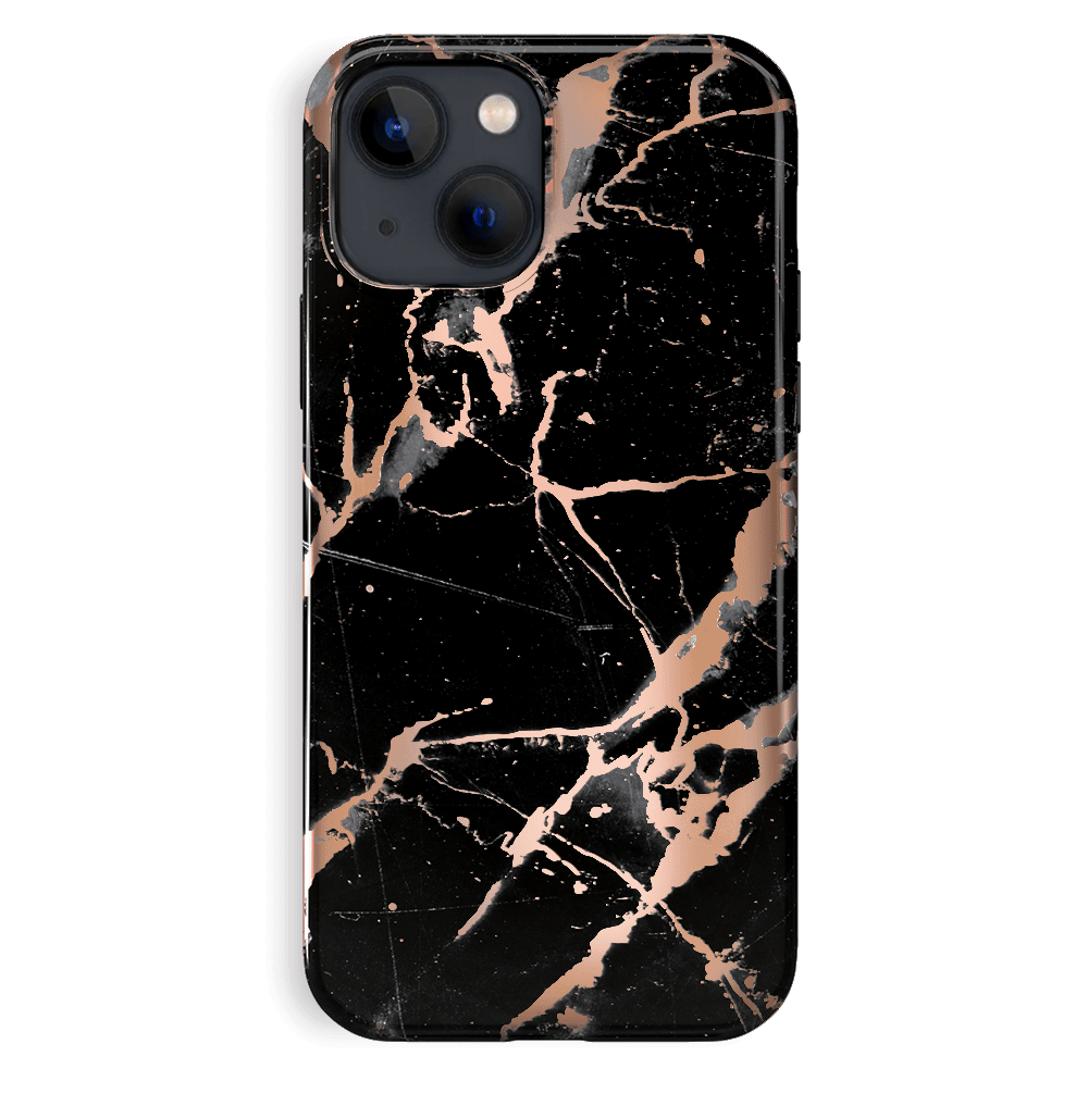 Black Marble Rose Gold Chrome iPhone Case – Aesthetic Shockproof Phone Cover