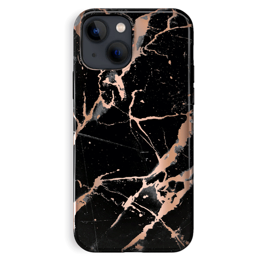 Black Marble Rose Gold Chrome iPhone Case – Aesthetic Shockproof Phone Cover