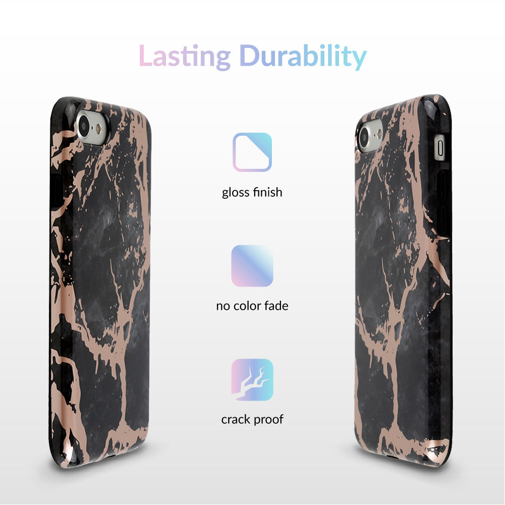 Black Marble Rose Gold Chrome iPhone Case – Aesthetic Shockproof Phone Cover