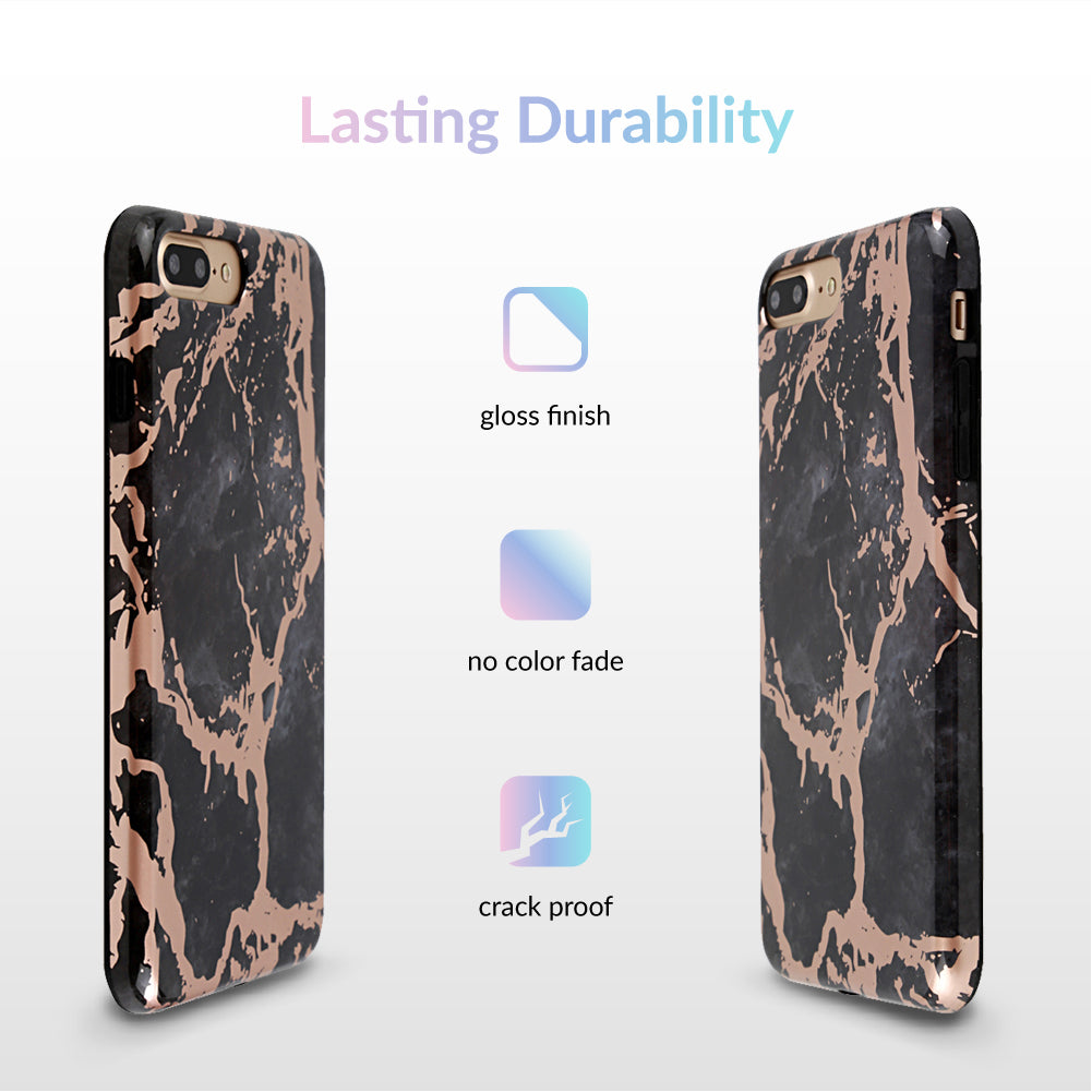 Black Marble Rose Gold Chrome iPhone Case – Aesthetic Shockproof Phone Cover
