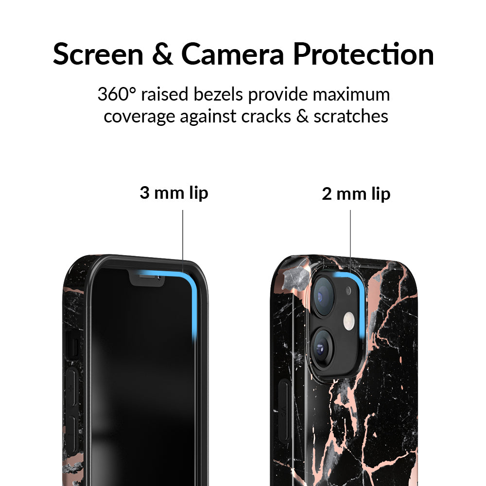 Black Marble Rose Gold Chrome iPhone Case – Aesthetic Shockproof Phone Cover