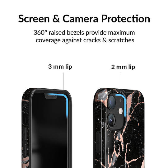 Black Marble Rose Gold Chrome iPhone Case – Aesthetic Shockproof Phone Cover