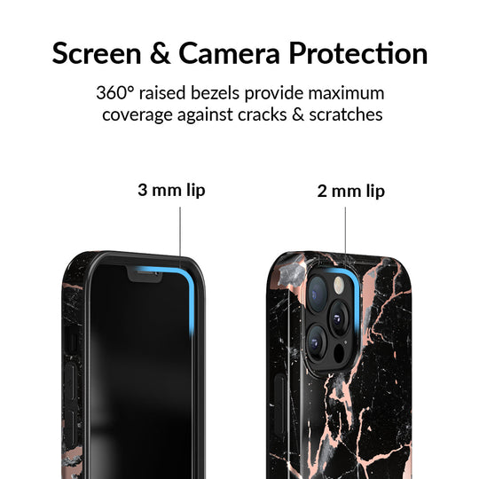 Black Marble Rose Gold Chrome iPhone Case – Aesthetic Shockproof Phone Cover