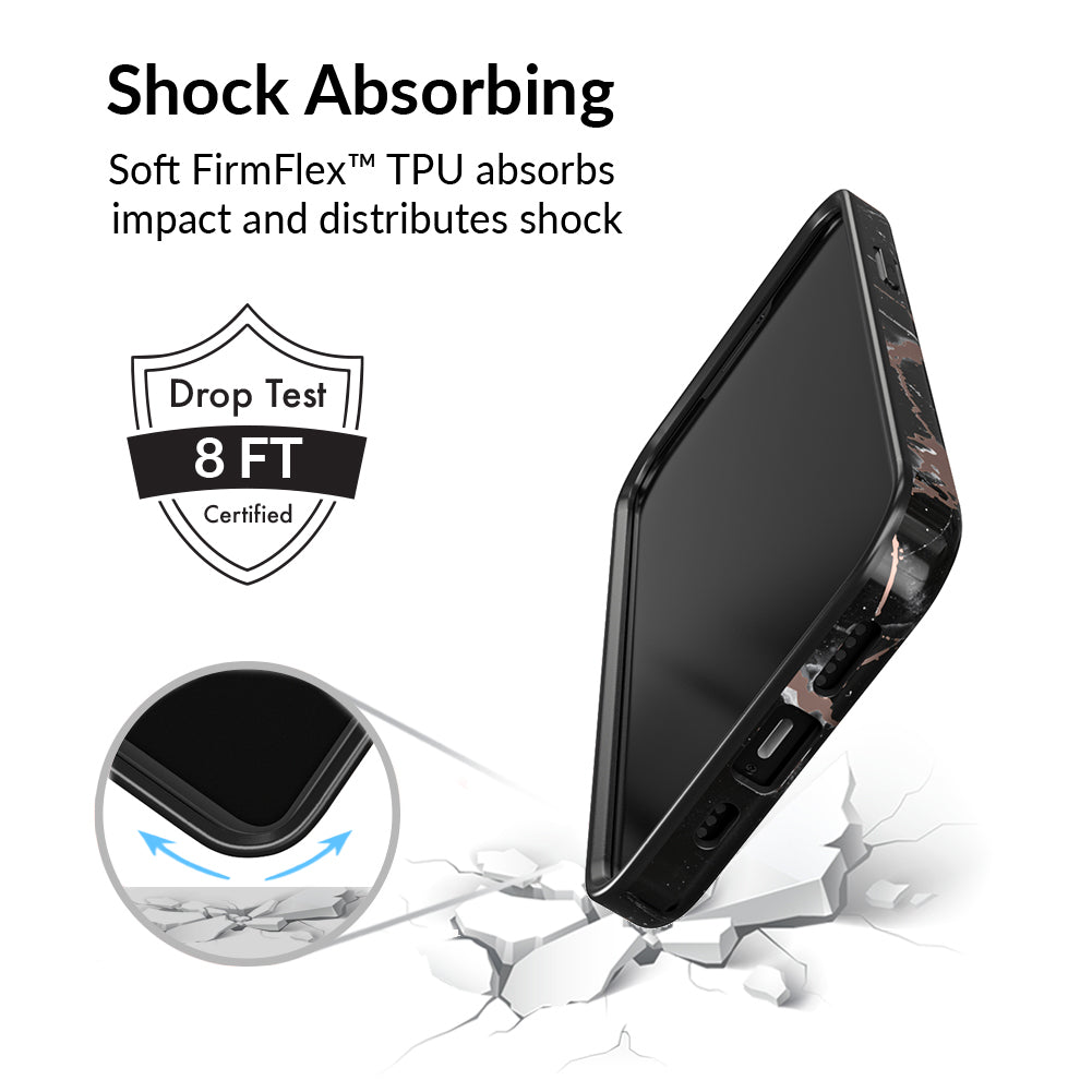 Black Marble Rose Gold Chrome iPhone Case – Aesthetic Shockproof Phone Cover