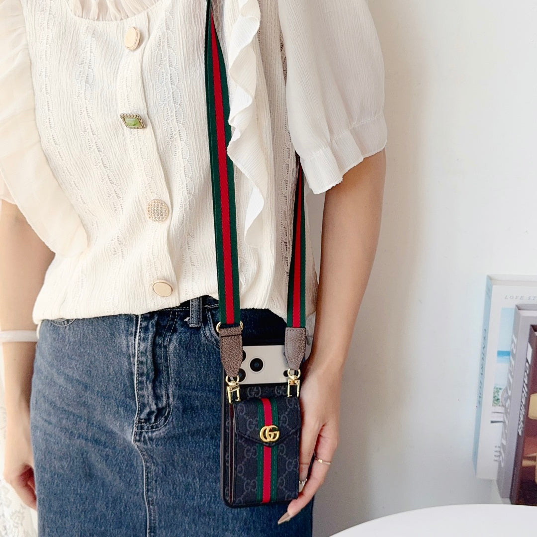 Leather iPhone Case With Card Wallet And Strap