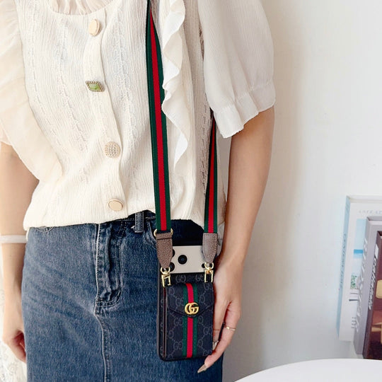 Leather iPhone Case With Card Wallet And Strap