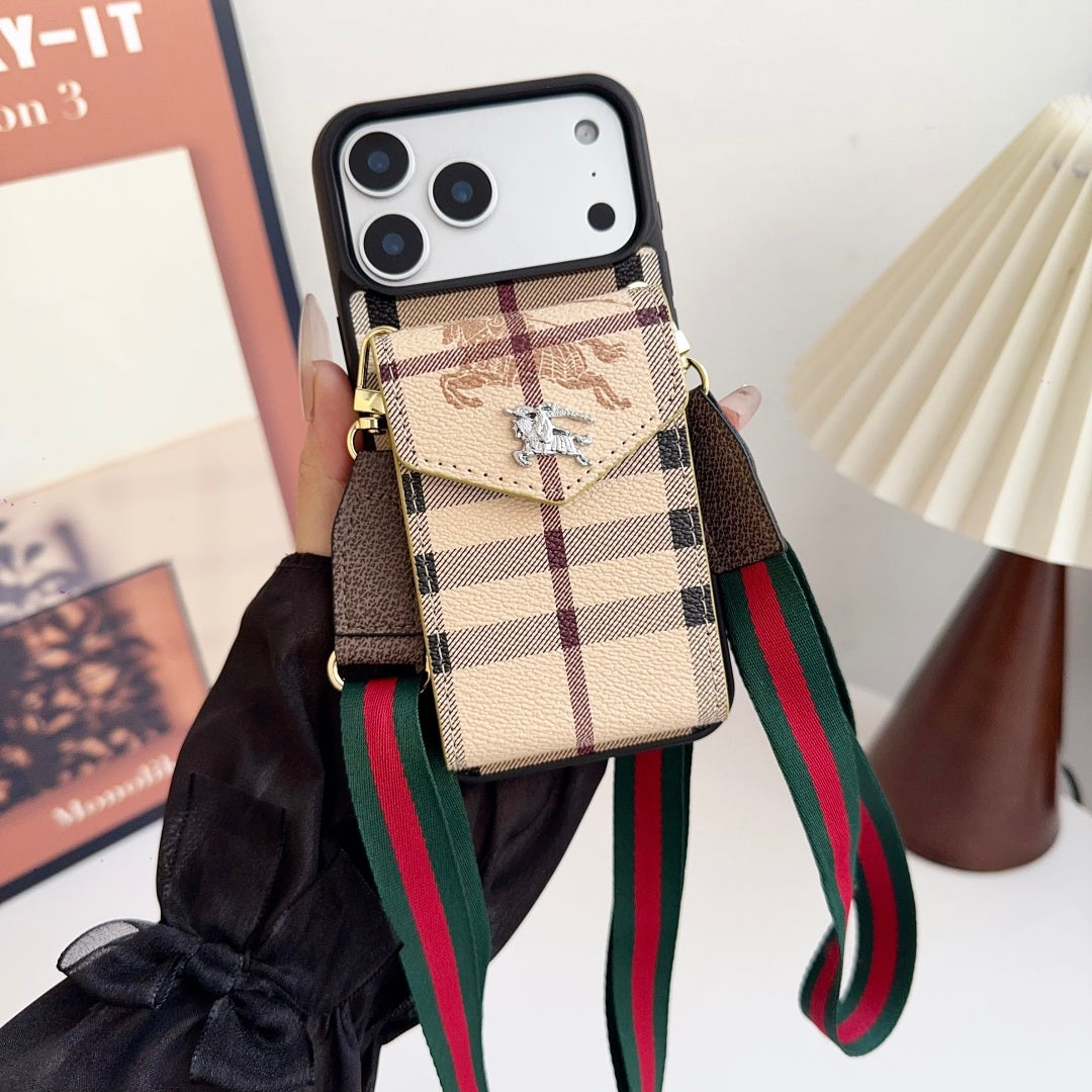 Leather iPhone Case With Card Wallet And Strap