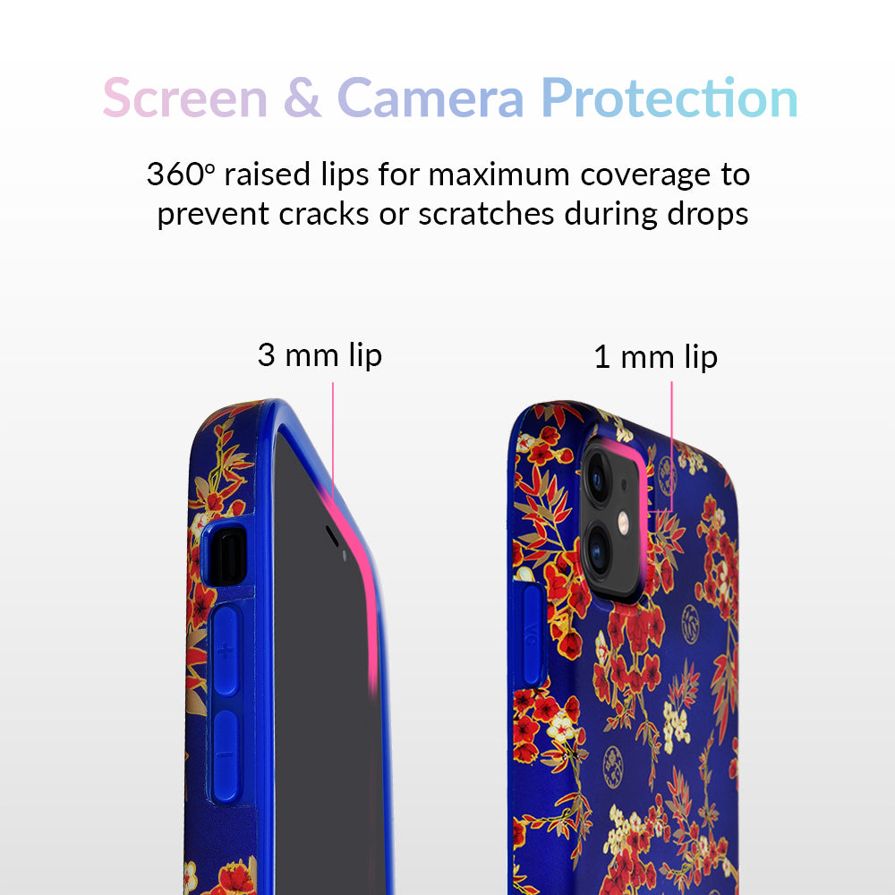 Cherry Blossom Floral Chrome iPhone Case – Chic Designer-Style Phone Cover