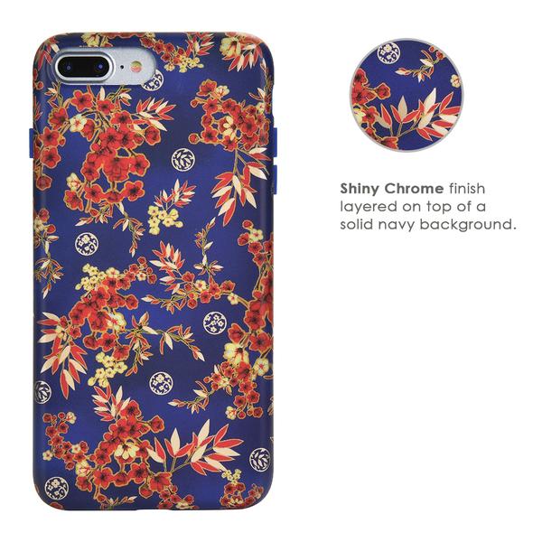 Cherry Blossom Floral Chrome iPhone Case – Chic Designer-Style Phone Cover