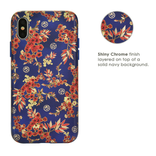 Cherry Blossom Floral Chrome iPhone Case – Chic Designer-Style Phone Cover