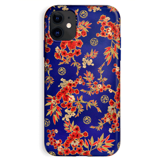 Cherry Blossom Floral Chrome iPhone Case – Chic Designer-Style Phone Cover