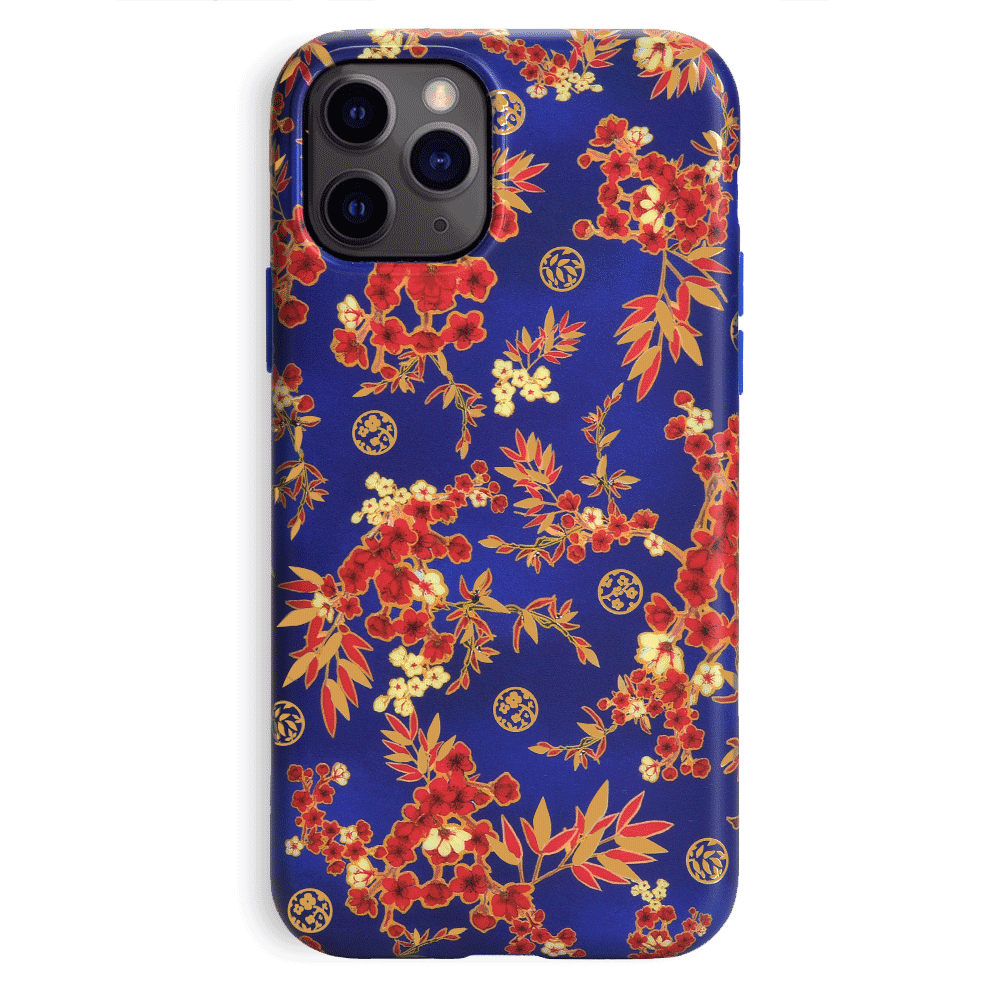 Cherry Blossom Floral Chrome iPhone Case – Chic Designer-Style Phone Cover