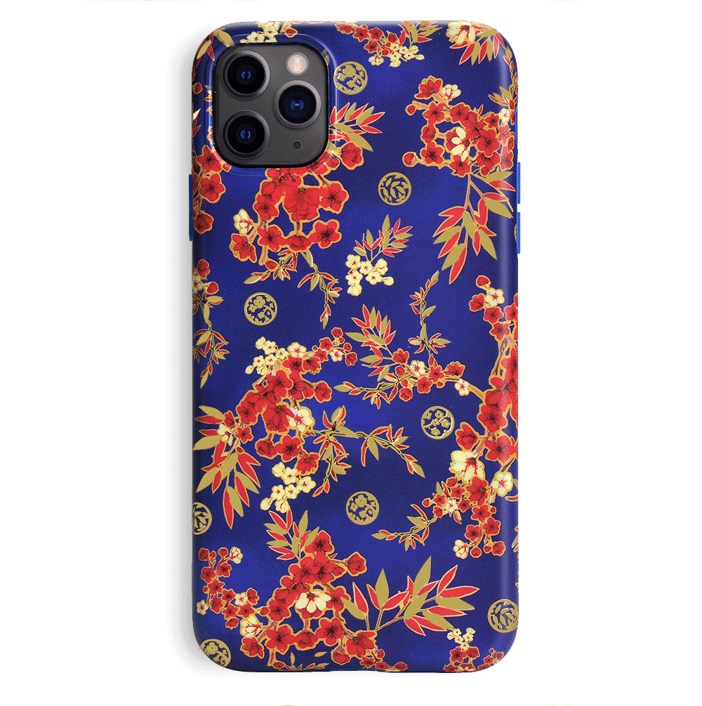 Cherry Blossom Floral Chrome iPhone Case – Chic Designer-Style Phone Cover
