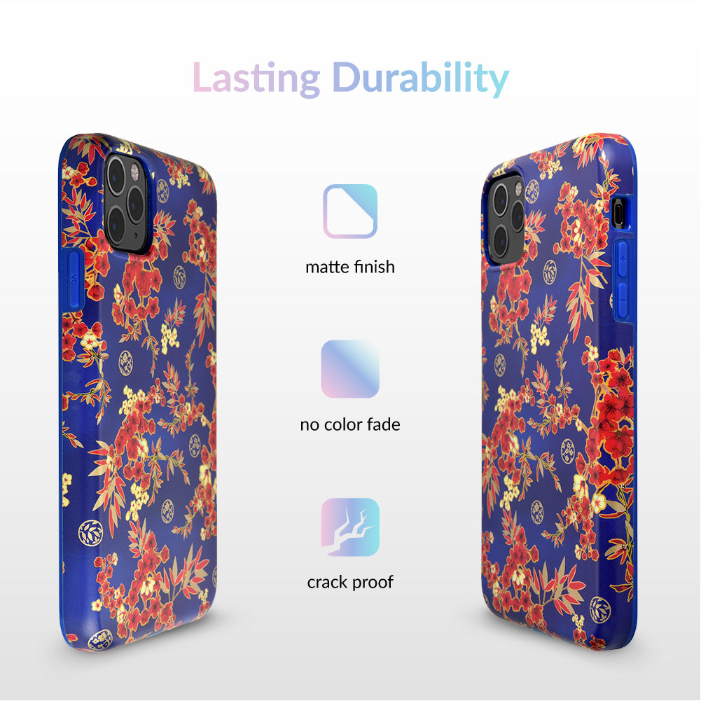 Cherry Blossom Floral Chrome iPhone Case – Chic Designer-Style Phone Cover