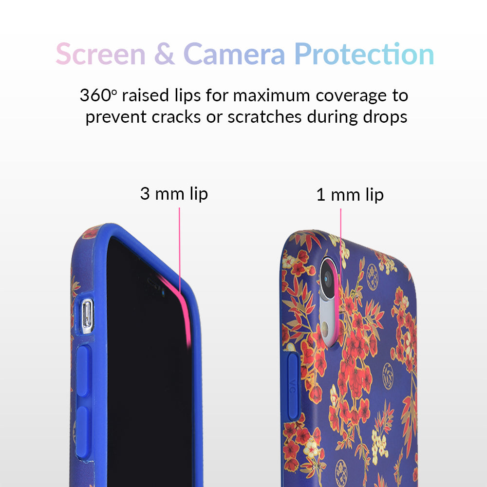 Cherry Blossom Floral Chrome iPhone Case – Chic Designer-Style Phone Cover