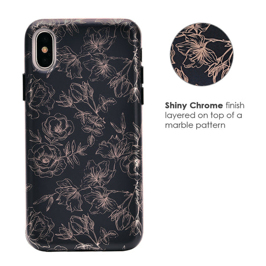 Floral Rose Gold Chrome iPhone Case – Aesthetic Shockproof Phone Cover