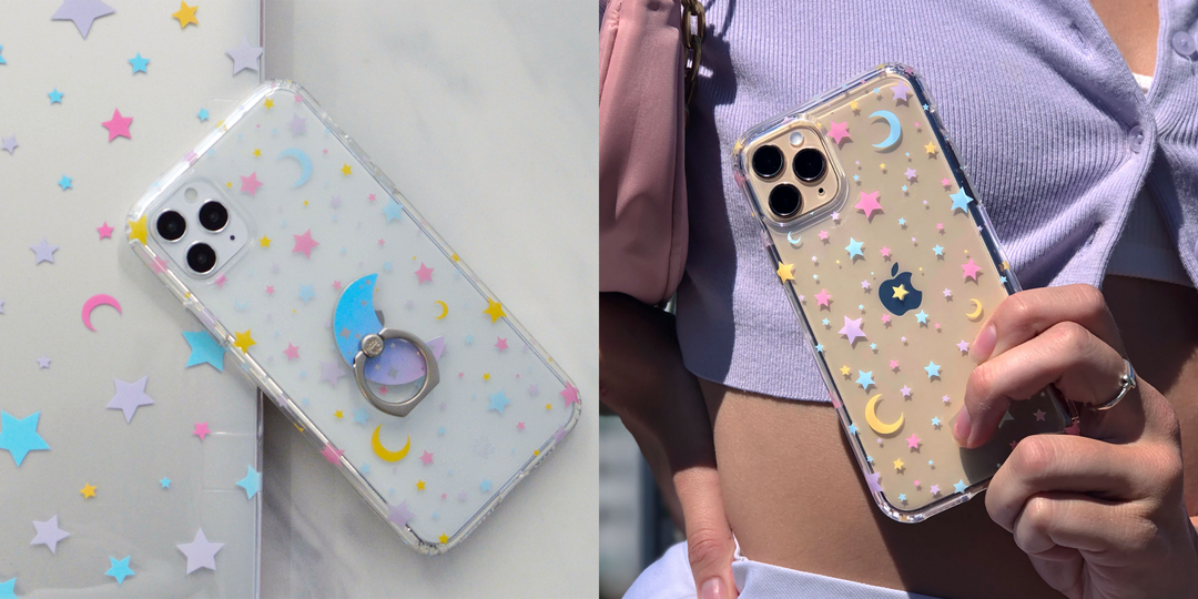 Pastel Starry Night Clear iPhone Case – Chic Designer-Style Phone Cover