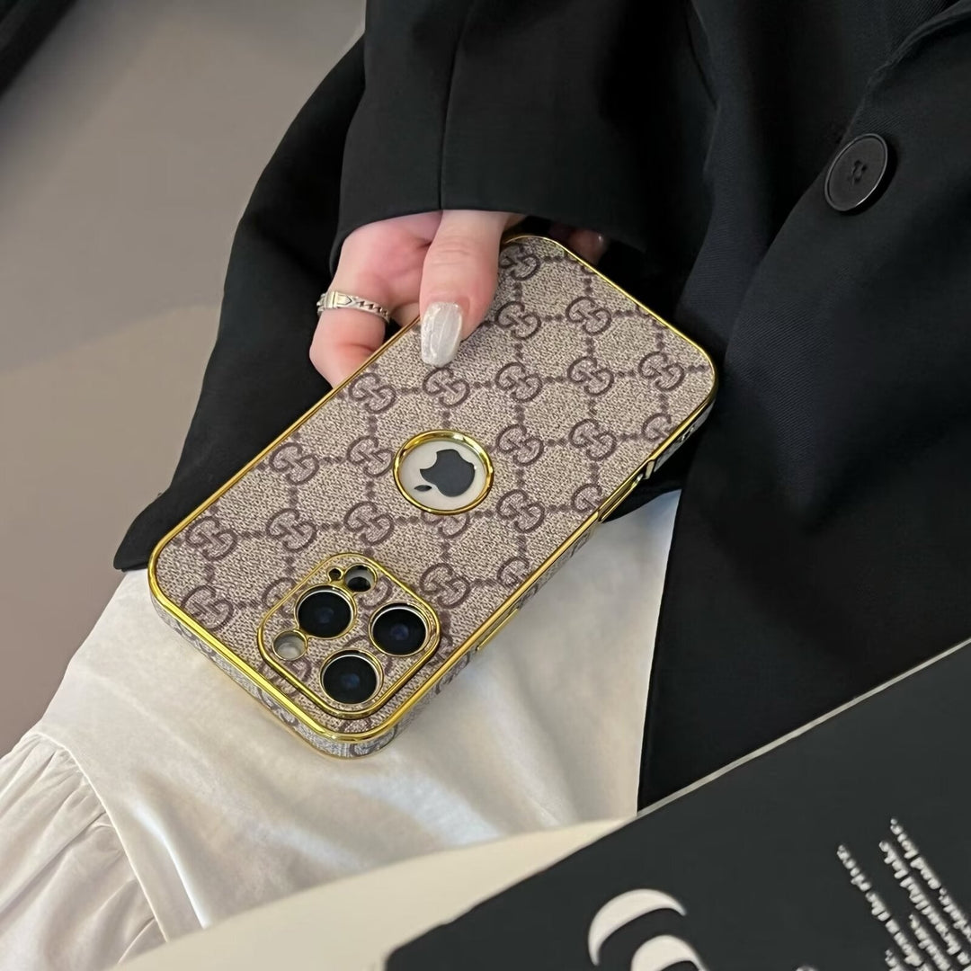 High Quality Electroplated Frame Ophidia Leather Apple iPhone Case