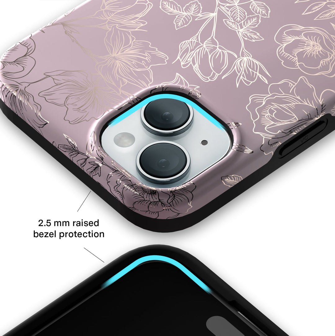 Dusty Rose Chrome Floral iPhone Case – Luxury Aesthetic Phone Cover