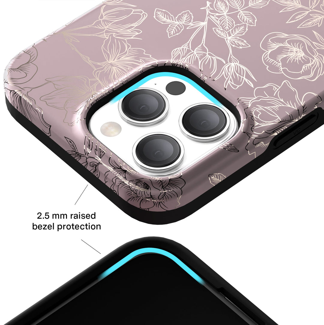 Dusty Rose Chrome Floral iPhone Case – Luxury Aesthetic Phone Cover