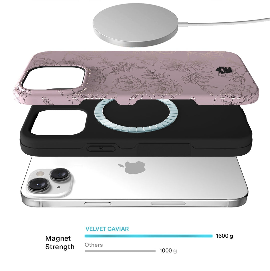 Dusty Rose Chrome Floral iPhone Case – Luxury Aesthetic Phone Cover
