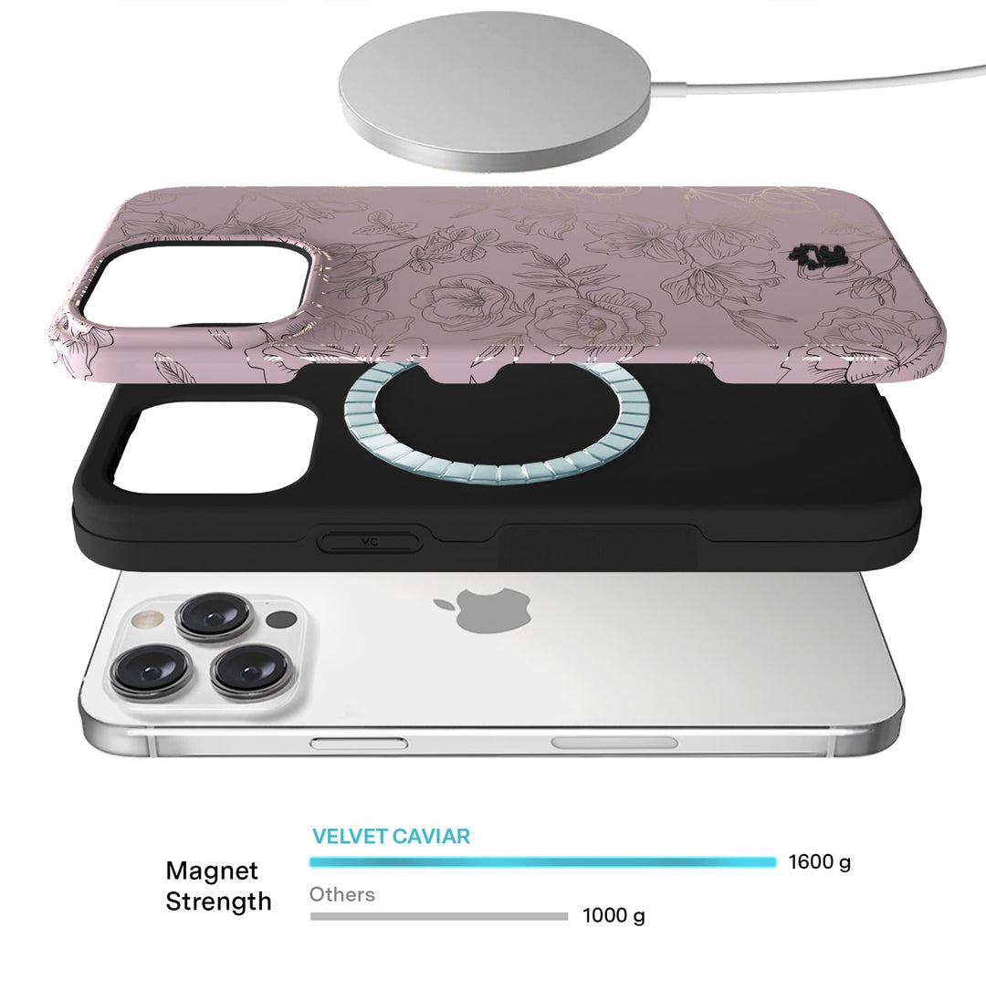 Dusty Rose Chrome Floral iPhone Case – Luxury Aesthetic Phone Cover