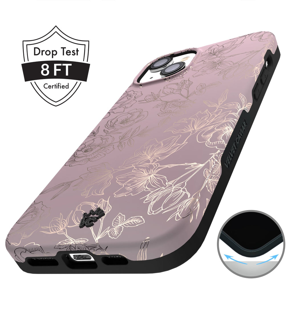 Dusty Rose Chrome Floral iPhone Case – Luxury Aesthetic Phone Cover