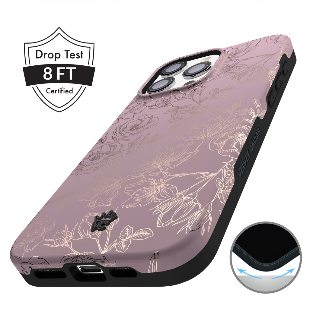 Dusty Rose Chrome Floral iPhone Case – Luxury Aesthetic Phone Cover