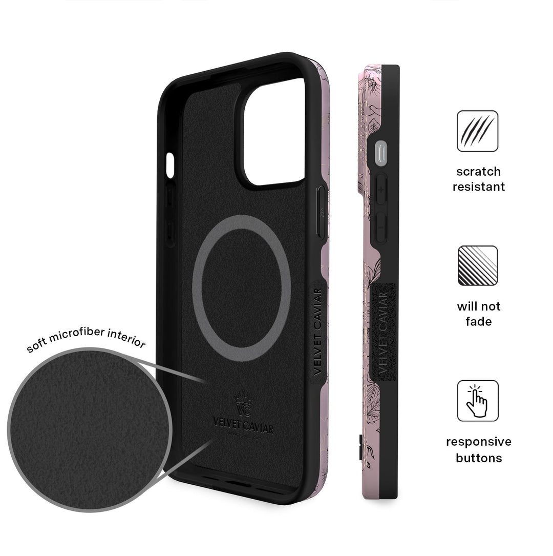 Dusty Rose Chrome Floral iPhone Case – Luxury Aesthetic Phone Cover