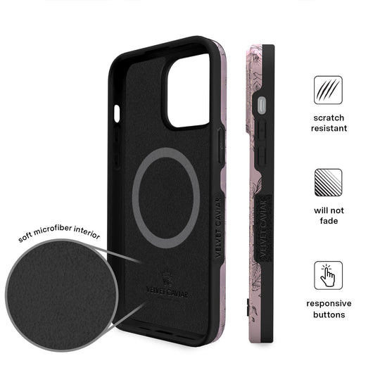 Dusty Rose Chrome Floral iPhone Case – Luxury Aesthetic Phone Cover