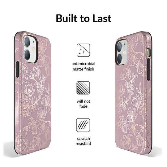 Dusty Rose Chrome Floral iPhone Case – Luxury Aesthetic Phone Cover