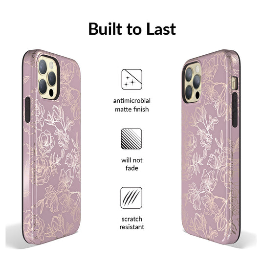 Dusty Rose Chrome Floral iPhone Case – Luxury Aesthetic Phone Cover