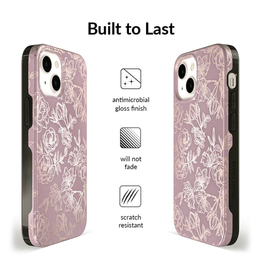 Dusty Rose Chrome Floral iPhone Case – Luxury Aesthetic Phone Cover