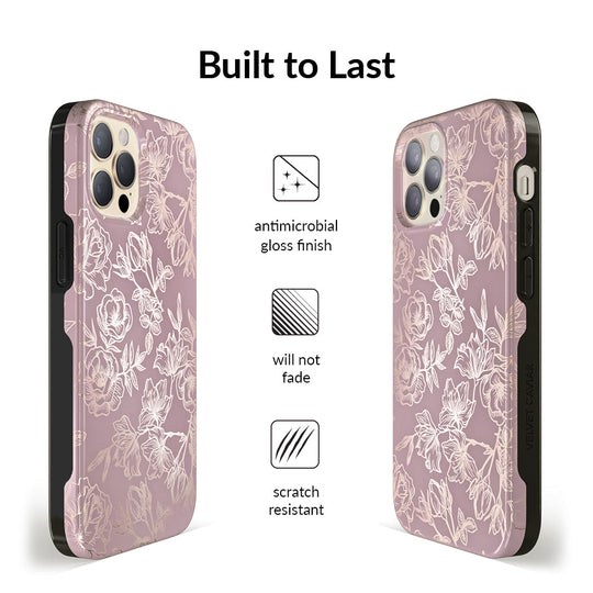 Dusty Rose Chrome Floral iPhone Case – Luxury Aesthetic Phone Cover