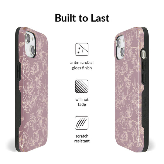 Dusty Rose Chrome Floral iPhone Case – Luxury Aesthetic Phone Cover