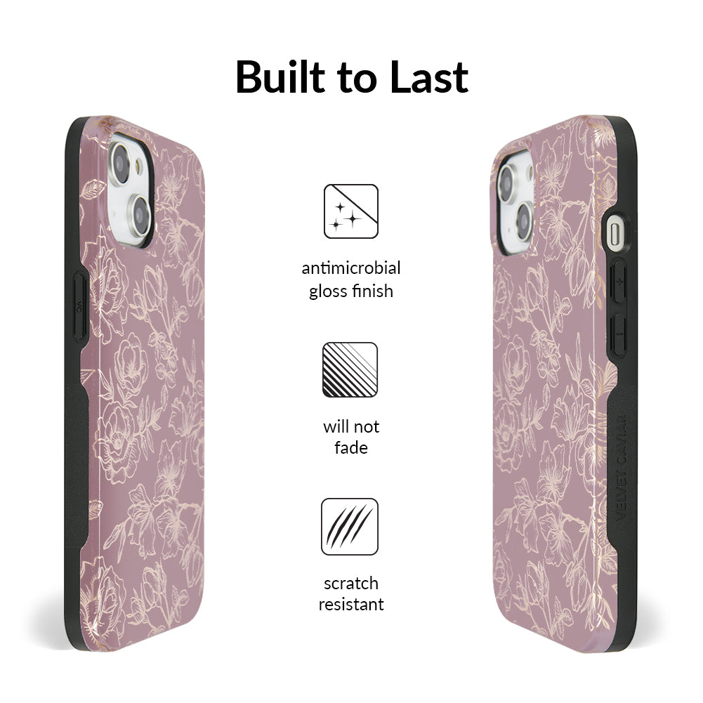 Dusty Rose Chrome Floral iPhone Case – Luxury Aesthetic Phone Cover