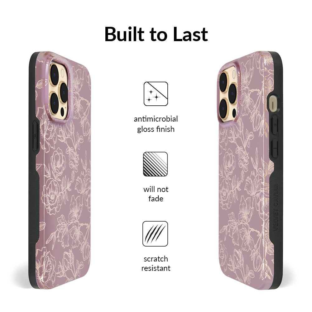 Dusty Rose Chrome Floral iPhone Case – Luxury Aesthetic Phone Cover